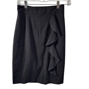 Wrapper Black Ruffle Front Pencil Skirt Business Casual Size 3‎